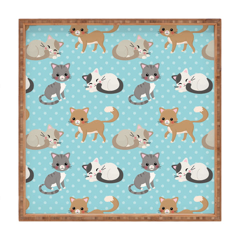 Avenie Cat Pattern Blue Square Tray