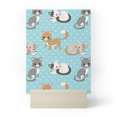 Avenie Cat Pattern Blue Mini Art Print