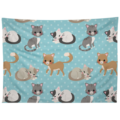 Avenie Cat Pattern Blue Tapestry