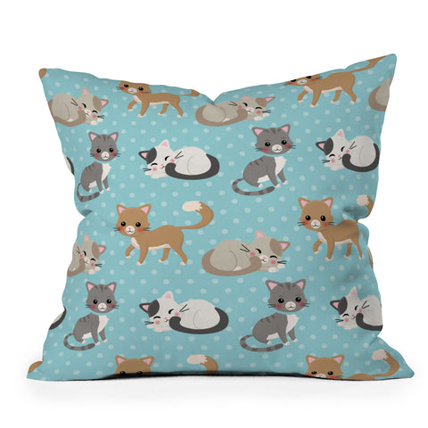 Avenie Cat Pattern Blue Throw Pillow