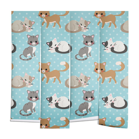 Avenie Cat Pattern Blue Wall Mural