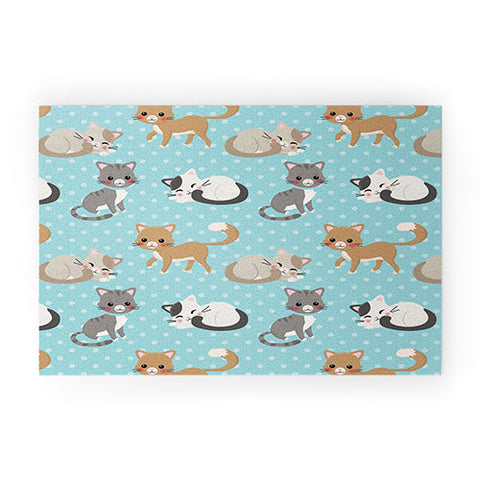 Avenie Cat Pattern Blue Welcome Mat