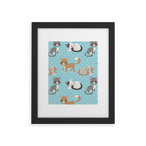 Avenie Cat Pattern Blue Framed Art Print