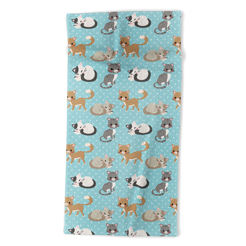 Avenie Cat Pattern Blue Beach Towel