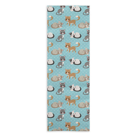 Avenie Cat Pattern Blue Yoga Towel