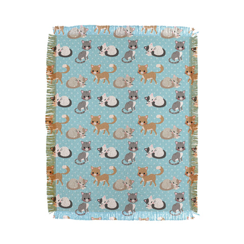 Avenie Cat Pattern Blue Throw Blanket