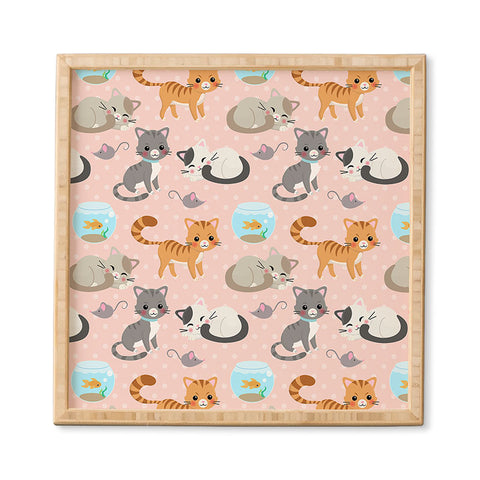 Avenie Cat Pattern Pink Framed Wall Art