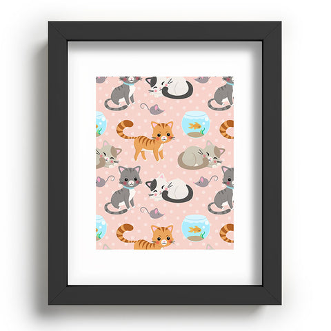 Avenie Cat Pattern Pink Recessed Framing Rectangle