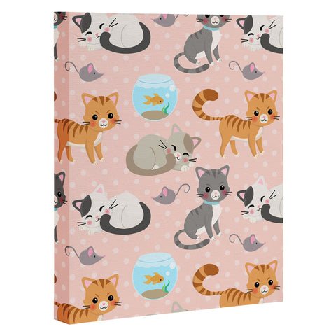 Avenie Cat Pattern Pink Art Canvas