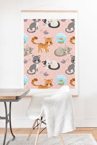 Avenie Cat Pattern Pink Art Print And Hanger