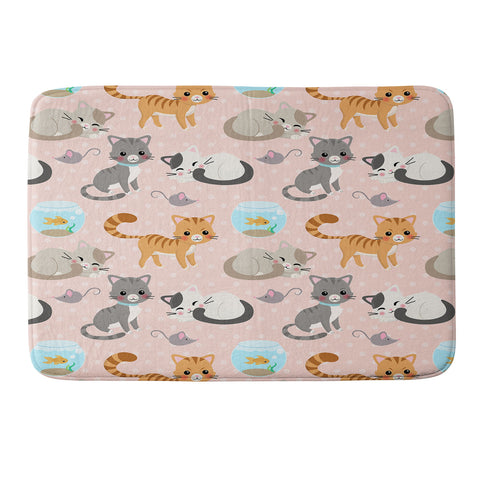 Avenie Cat Pattern Pink Memory Foam Bath Mat