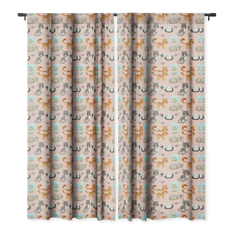Avenie Cat Pattern Pink Blackout Window Curtain