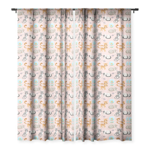 Avenie Cat Pattern Pink Sheer Window Curtain