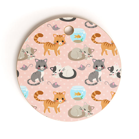 Avenie Cat Pattern Pink Cutting Board Round