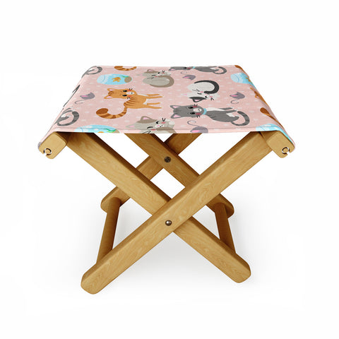 Avenie Cat Pattern Pink Folding Stool