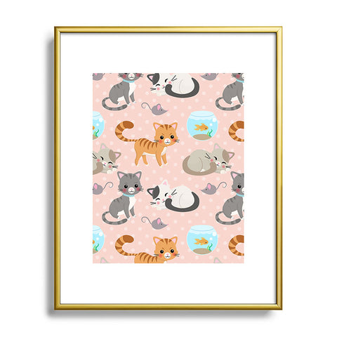 Avenie Cat Pattern Pink Metal Framed Art Print