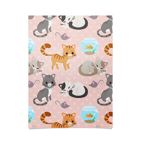 Avenie Cat Pattern Pink Poster