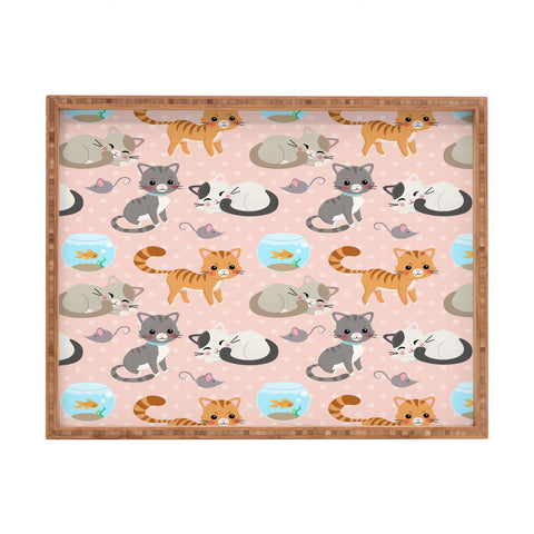 Avenie Cat Pattern Pink Rectangular Tray