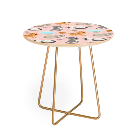 Avenie Cat Pattern Pink Round Side Table