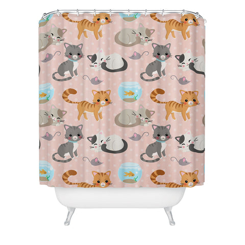 Avenie Cat Pattern Pink Shower Curtain