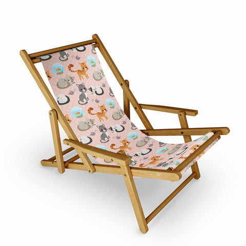 Avenie Cat Pattern Pink Sling Chair