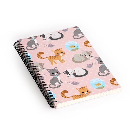 Avenie Cat Pattern Pink Spiral Notebook