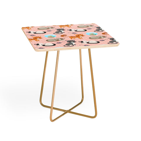 Avenie Cat Pattern Pink Side Table