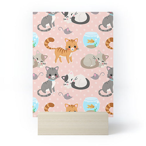 Avenie Cat Pattern Pink Mini Art Print