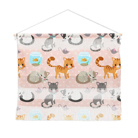 Avenie Cat Pattern Pink Wall Hanging Landscape