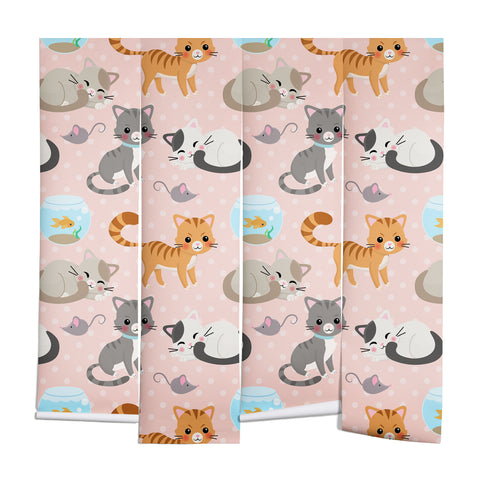 Avenie Cat Pattern Pink Wall Mural