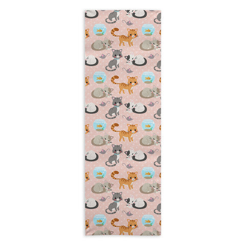 Avenie Cat Pattern Pink Yoga Towel