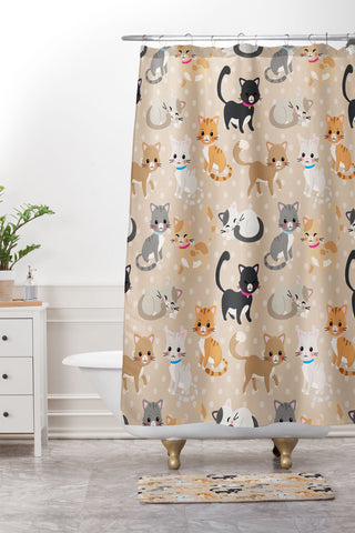 Avenie Cat Pattern Shower Curtain And Mat