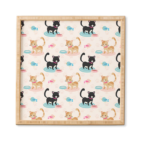 Avenie Cat Pattern With Food Bowl Framed Wall Art