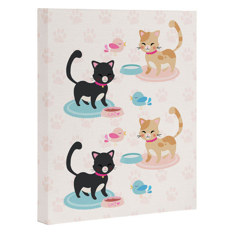 Avenie Cat Pattern With Food Bowl Art Canvas