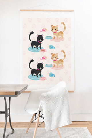 Avenie Cat Pattern With Food Bowl Art Print And Hanger