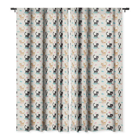 Avenie Cat Pattern With Food Bowl Blackout Window Curtain
