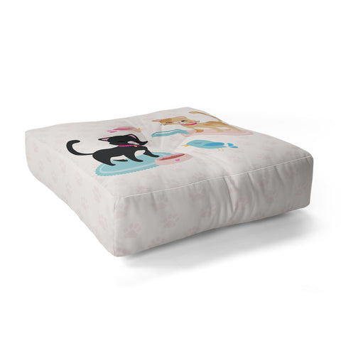 Avenie Cat Pattern With Food Bowl Floor Pillow Square