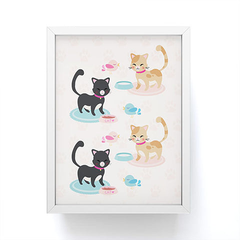 Avenie Cat Pattern With Food Bowl Framed Mini Art Print