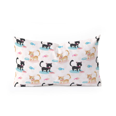 Avenie Cat Pattern With Food Bowl Oblong Throw Pillow