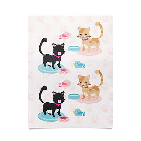 Avenie Cat Pattern With Food Bowl Poster