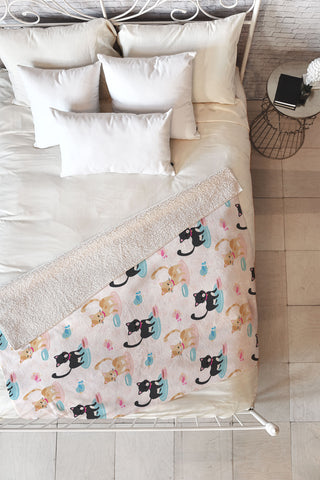 Avenie Cat Pattern With Food Bowl Fleece Throw Blanket