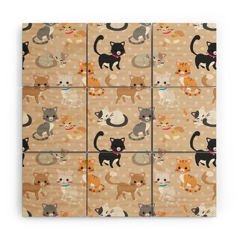 Avenie Cat Pattern Wood Wall Mural