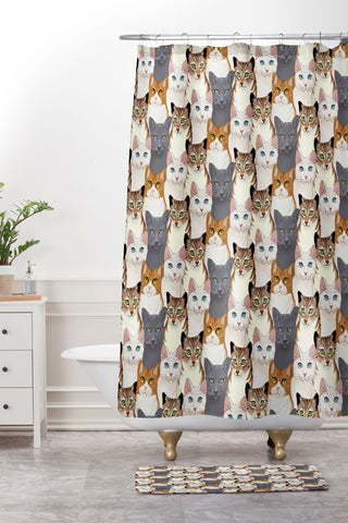 Avenie Cat Portraits Shower Curtain And Mat