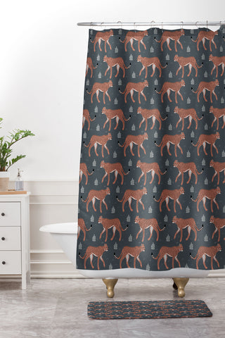 Avenie Cheetah Winter Collection III Shower Curtain And Mat