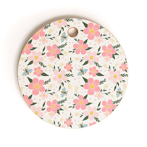 Avenie Cherry Blossom Spring Garden Cutting Board Round
