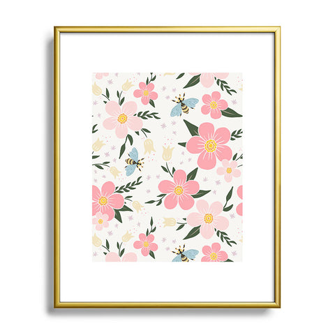 Avenie Cherry Blossom Spring Garden Metal Framed Art Print