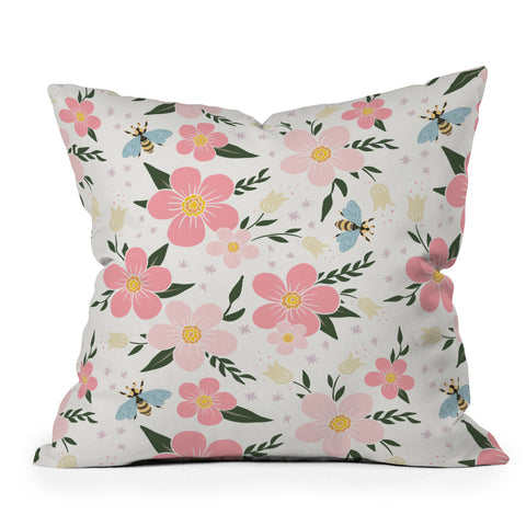 Avenie Cherry Blossom Spring Garden Throw Pillow