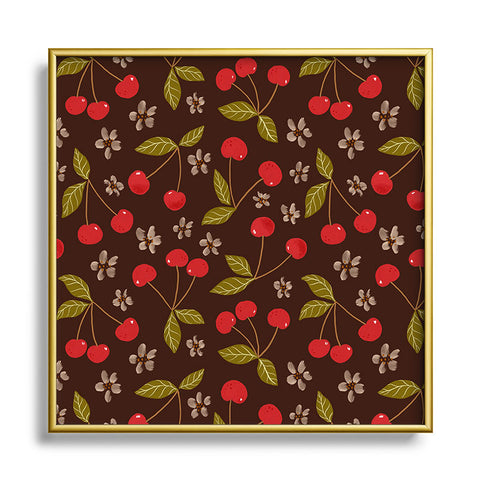 Avenie Cherry Pattern Metal Square Framed Art Print