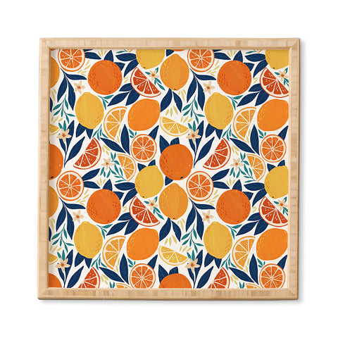 Avenie Citrus Fruits Blue Framed Wall Art