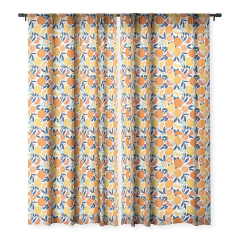 Avenie Citrus Fruits Blue Sheer Window Curtain